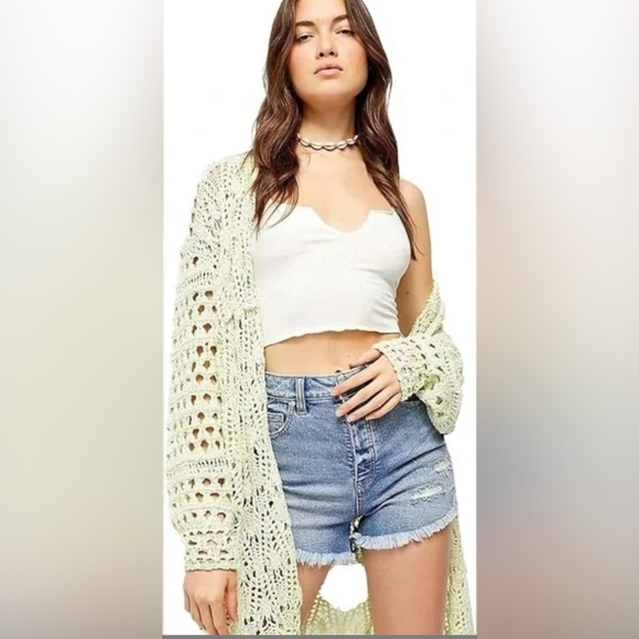NWT Free People Sweet Talker Cardigan Small Honeydew Green $168 Retail Sweater - Picture 4 of 9